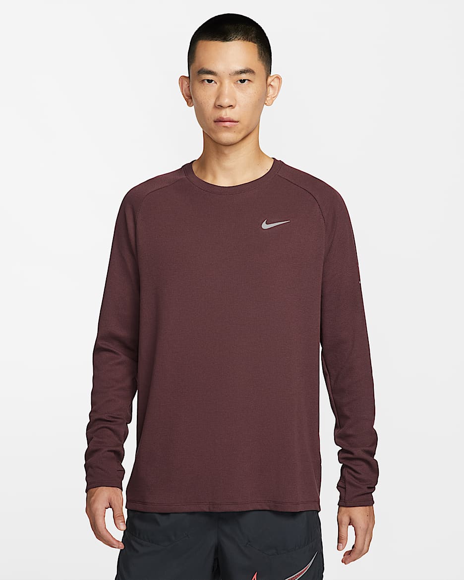 Nike Stride Dri-FIT 男子速干华夫格跑步圆领上衣 - 鲜亮勃艮第酒红