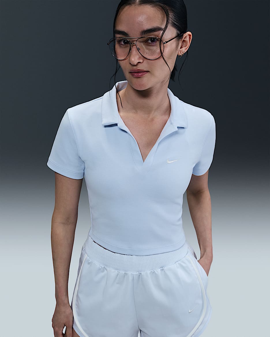 Nike Sportswear Essential 女子短袖翻领上衣 polos短T - 紫蓝/帆白