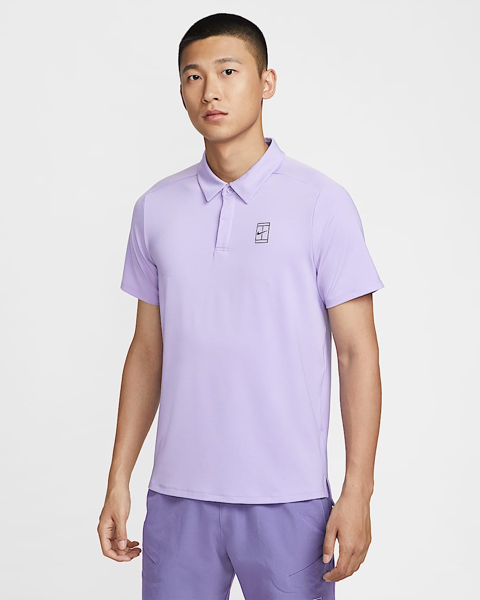 NikeCourt Advantage Dri-FIT 男子速干网球翻领T恤 - 绣球花紫/暗紫