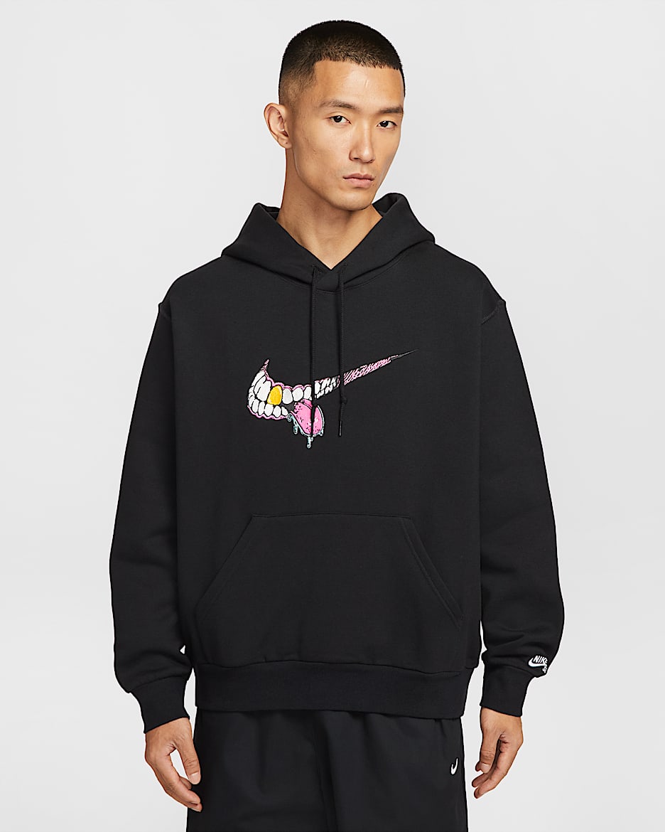 Nike SB 男子加绒滑板套头连帽衫 - 黑/白色