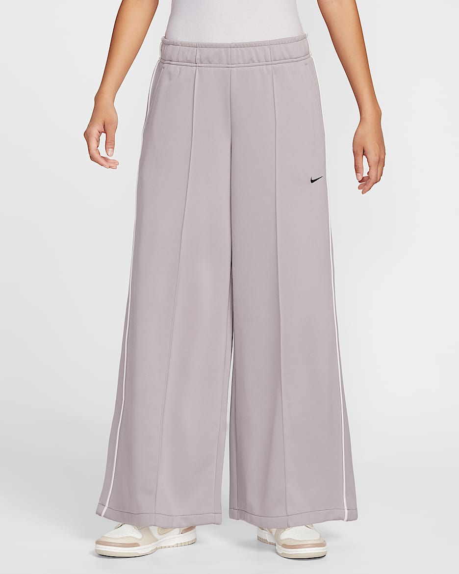 Nike Sportswear 女子中腰阔腿运动裤 - 大学灰/帆白/黑