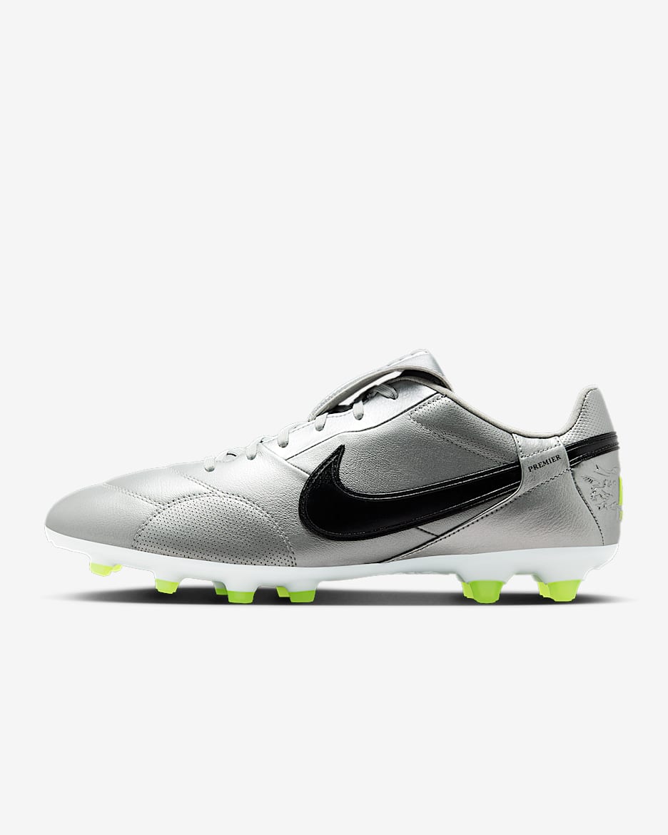 Nike Premier 3 FG 天然硬质草地低帮足球鞋 - 金属银/荧光黄/黑