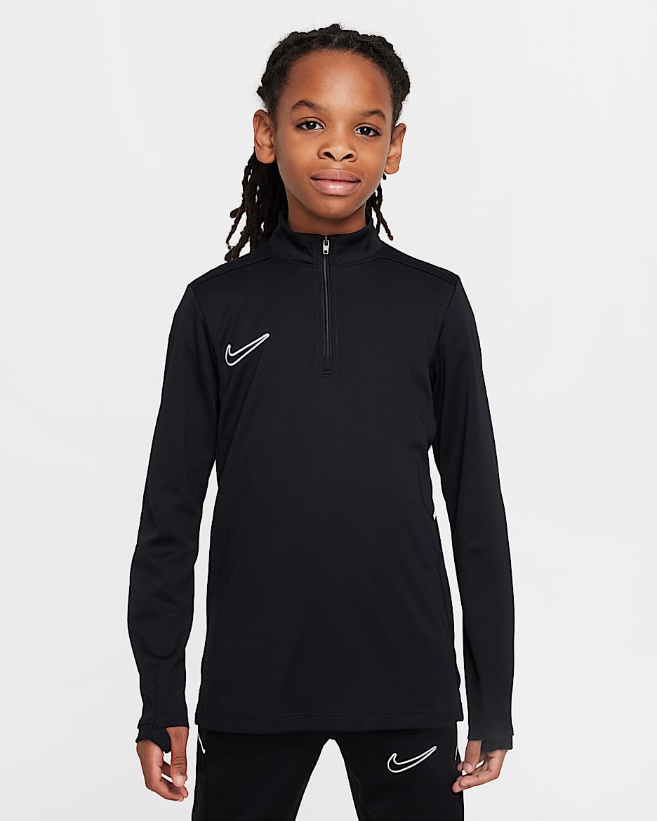 Nike Academy Dri-FIT 大童速干长袖 1/4 拉链开襟足球训练上衣 - 黑/黑/白色
