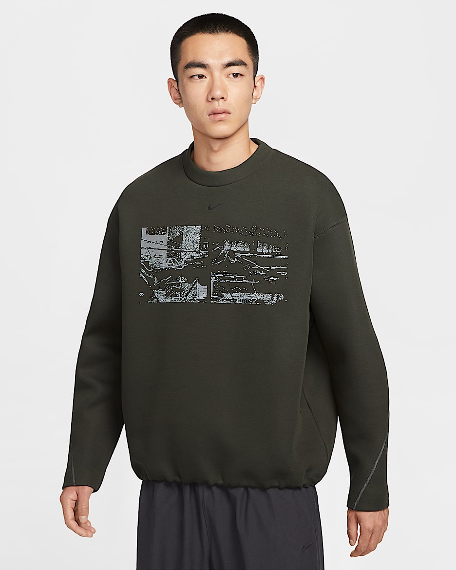 Nike Tech 男子反光装饰针织圆领上衣 - 红杉绿/黑