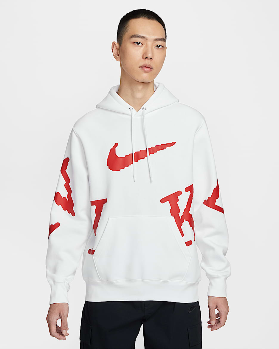 Nike Sportswear Club 男子加绒连帽衫 - 白色/大学红