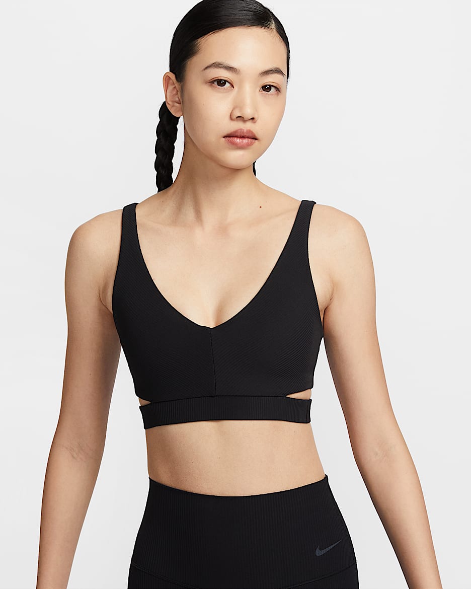 Nike Zenvy Rib 女子低强度支撑速干衬垫运动内衣 - 黑