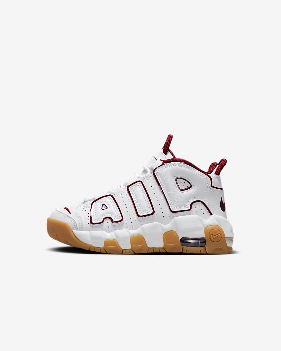 Nike Air More Uptempo 幼童运动鞋 - 白色/橡皮浅褐/队红