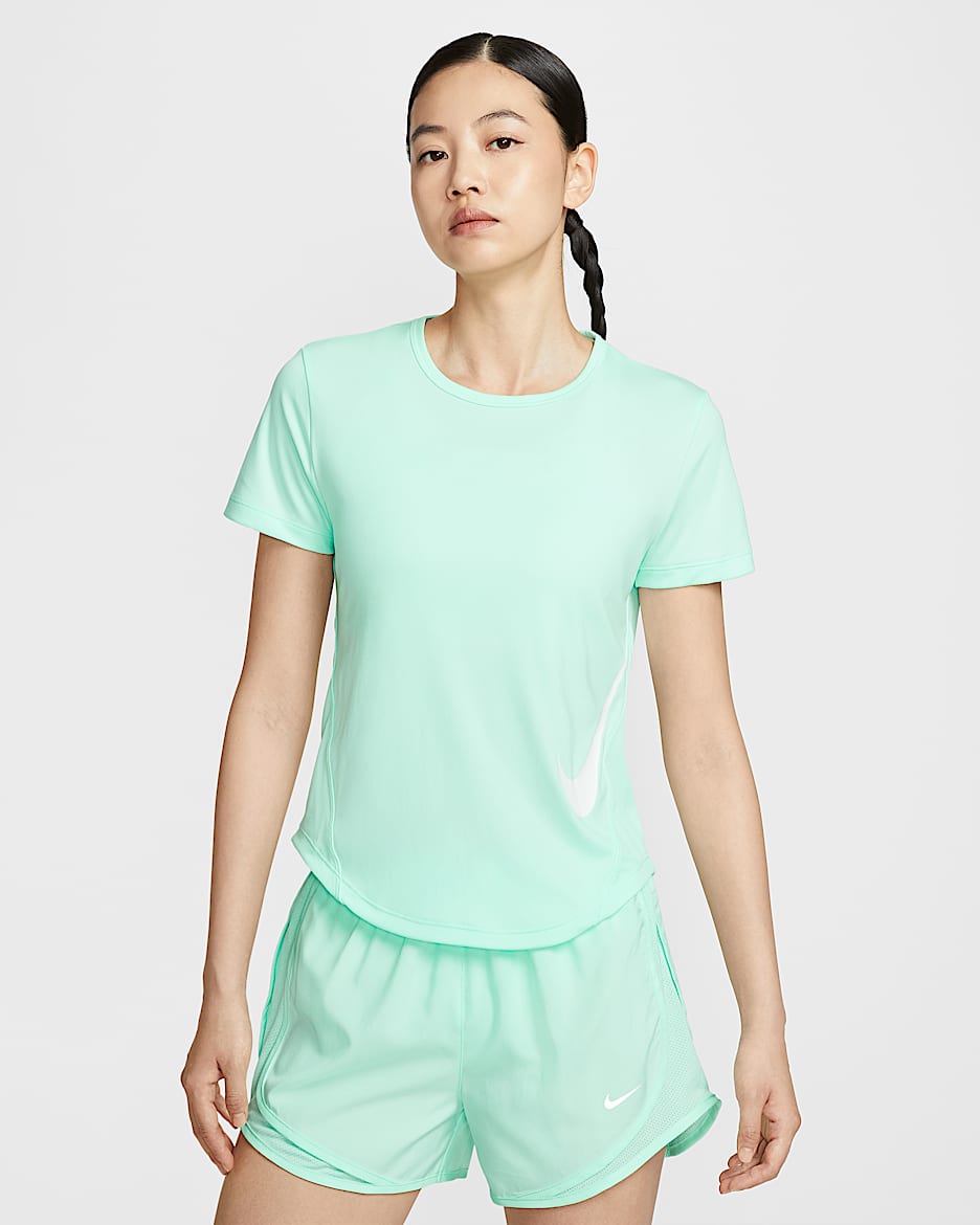 Nike Tempo Swoosh Run Dri-FIT 女子速干短袖跑步上衣 - 泡沫薄荷绿/白色