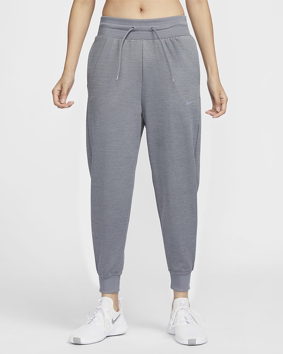 Nike Therma-FIT One 女子高腰加绒九分裤 - 碳素灰/白色