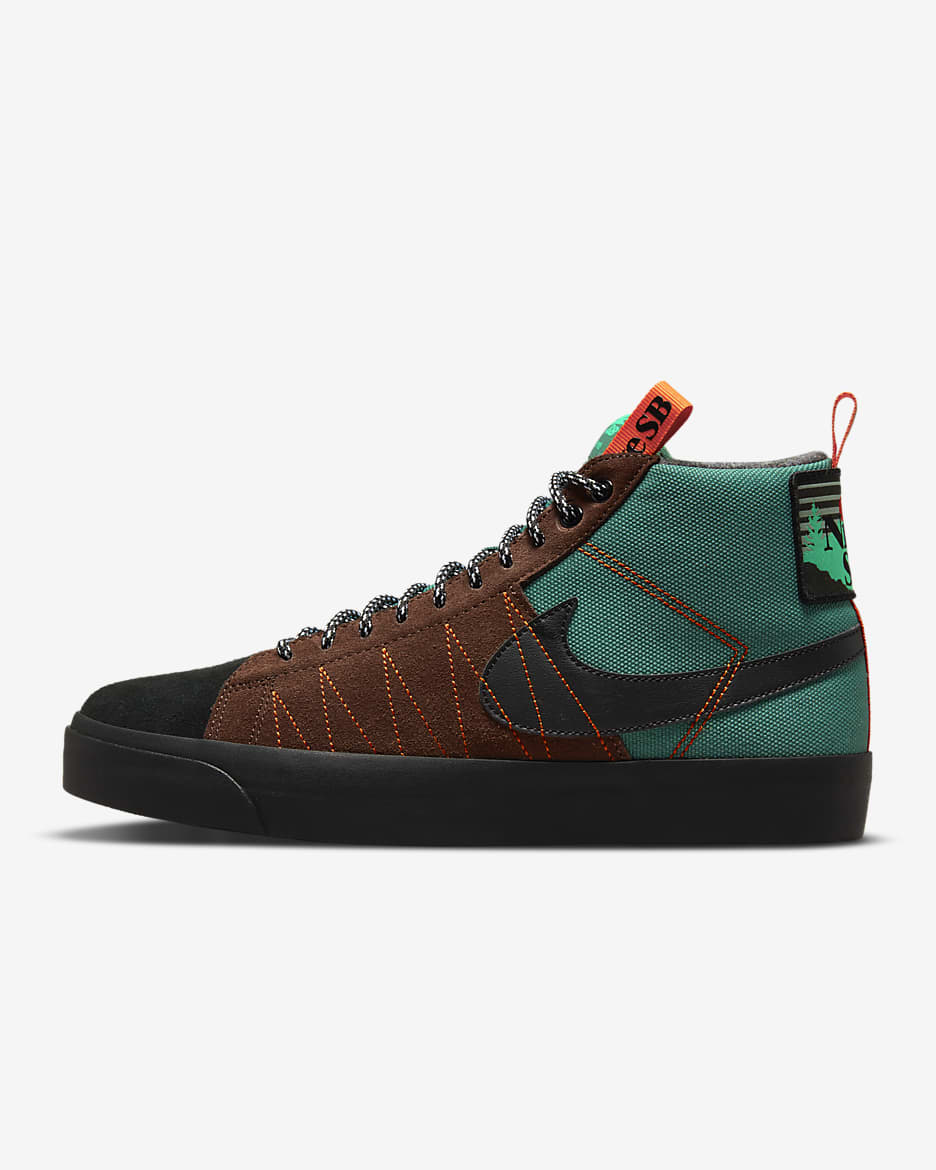 Nike SB Zoom Blazer Mid PRM 男/女滑板鞋 - 贵族绿/白色/安全橙/黑