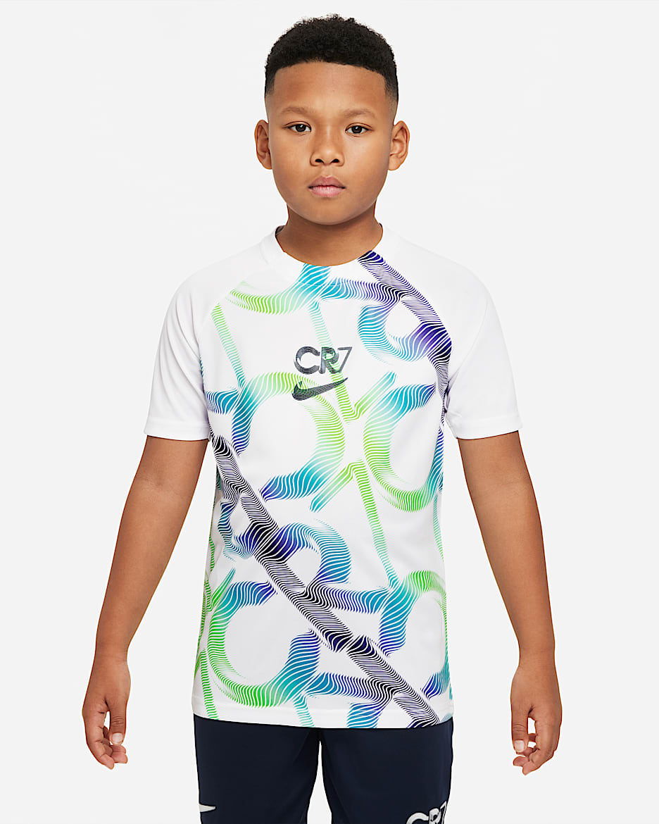 Nike Dri-FIT CR7 耐克C罗系列大童短袖足球上衣 - 白色/庭紫/黑曜石色