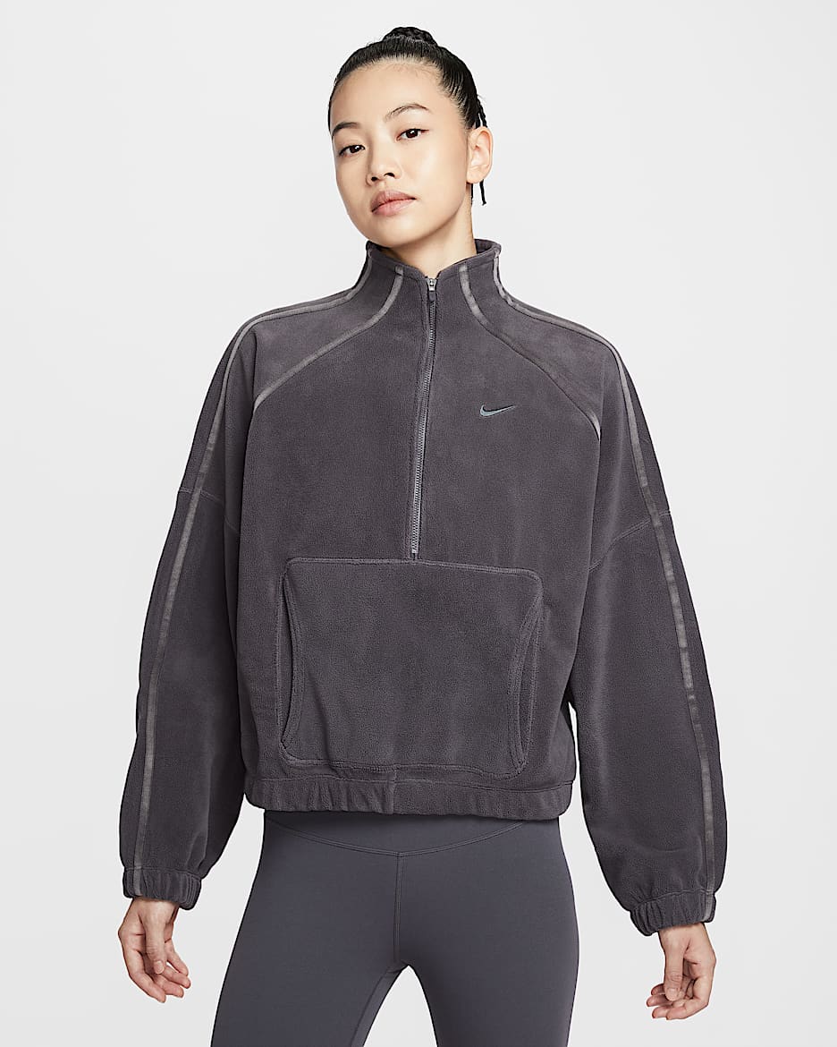 Nike One Therma-FIT 女子摇粒绒半长拉链开襟上衣 - 闪电灰/暗灰色