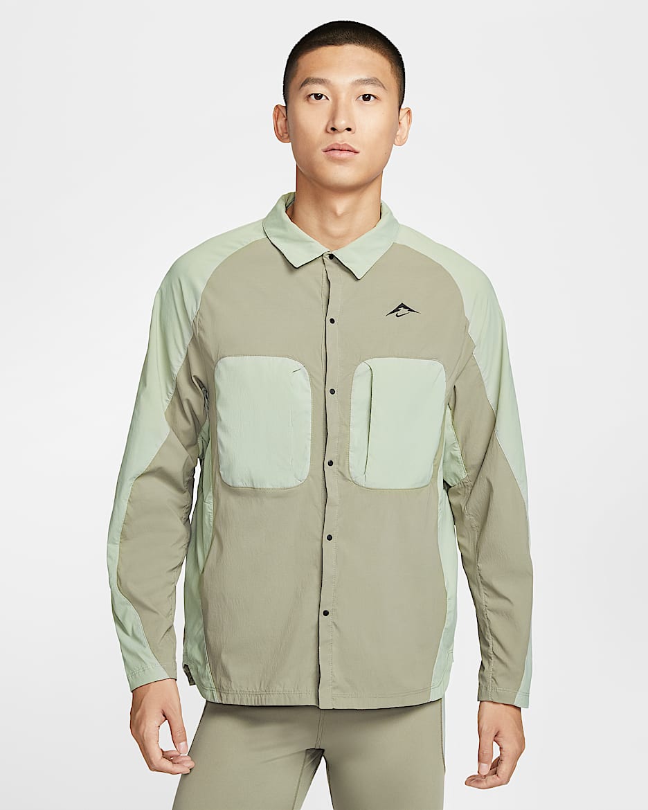 Nike Trail Dri-FIT ADV 男子越野防晒速干跑步衬衫式夹克 - 浅军绿/地平线绿/黑