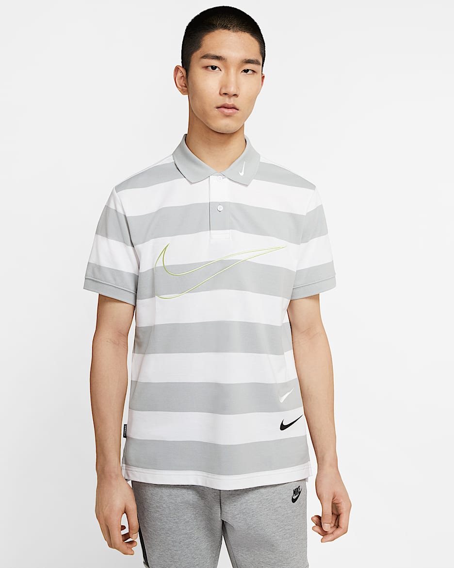 Nike Sportswear Swoosh 男子针织翻领T恤 - 浅烟灰/白色/浅烟灰/微黄绿