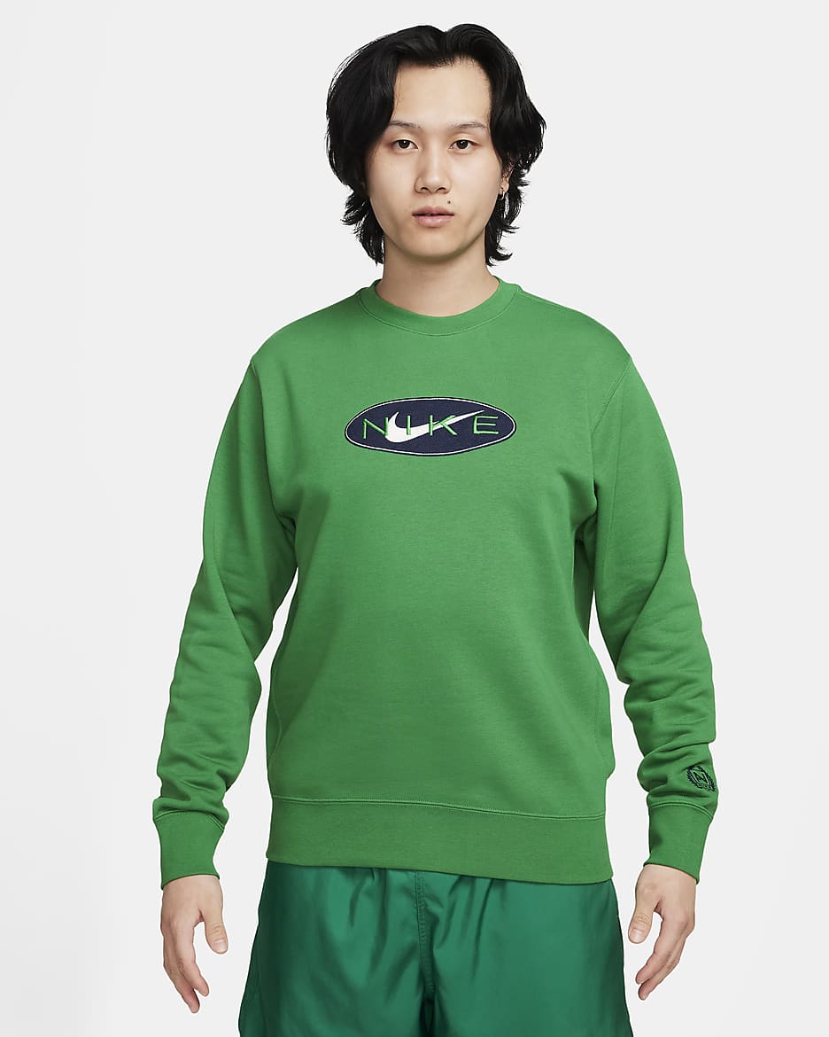 Nike Sportswear 男子复古法式毛圈圆领运动衫 Swoosh 卫衣 - 佛得角芦荟绿/深藏青/佛得角芦荟绿