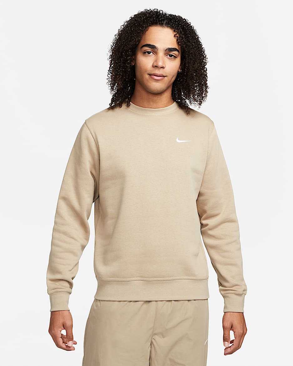 Nike Club Fleece 男子加绒圆领上衣 - 卡其/白色