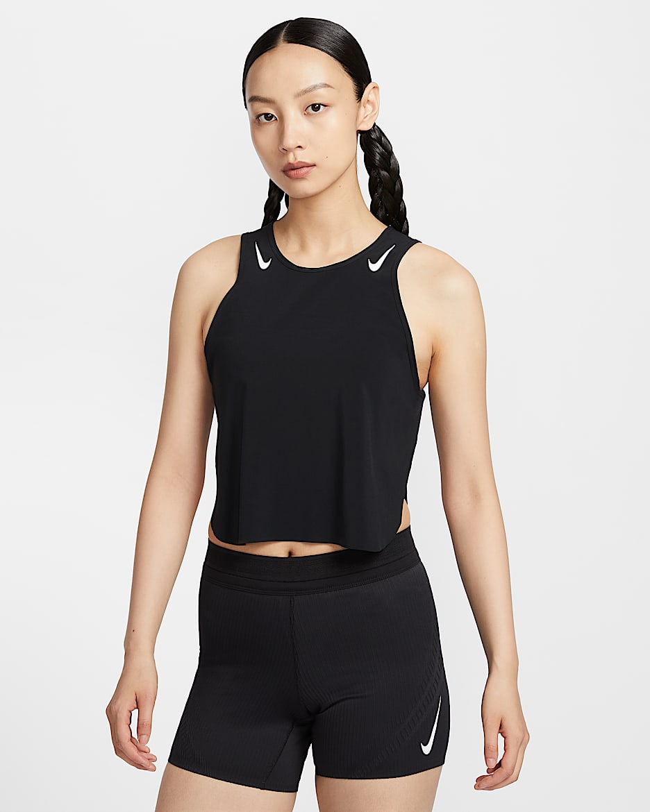 Nike AeroSwift Dri-FIT ADV 女子速干短款跑步背心 - 黑/白色
