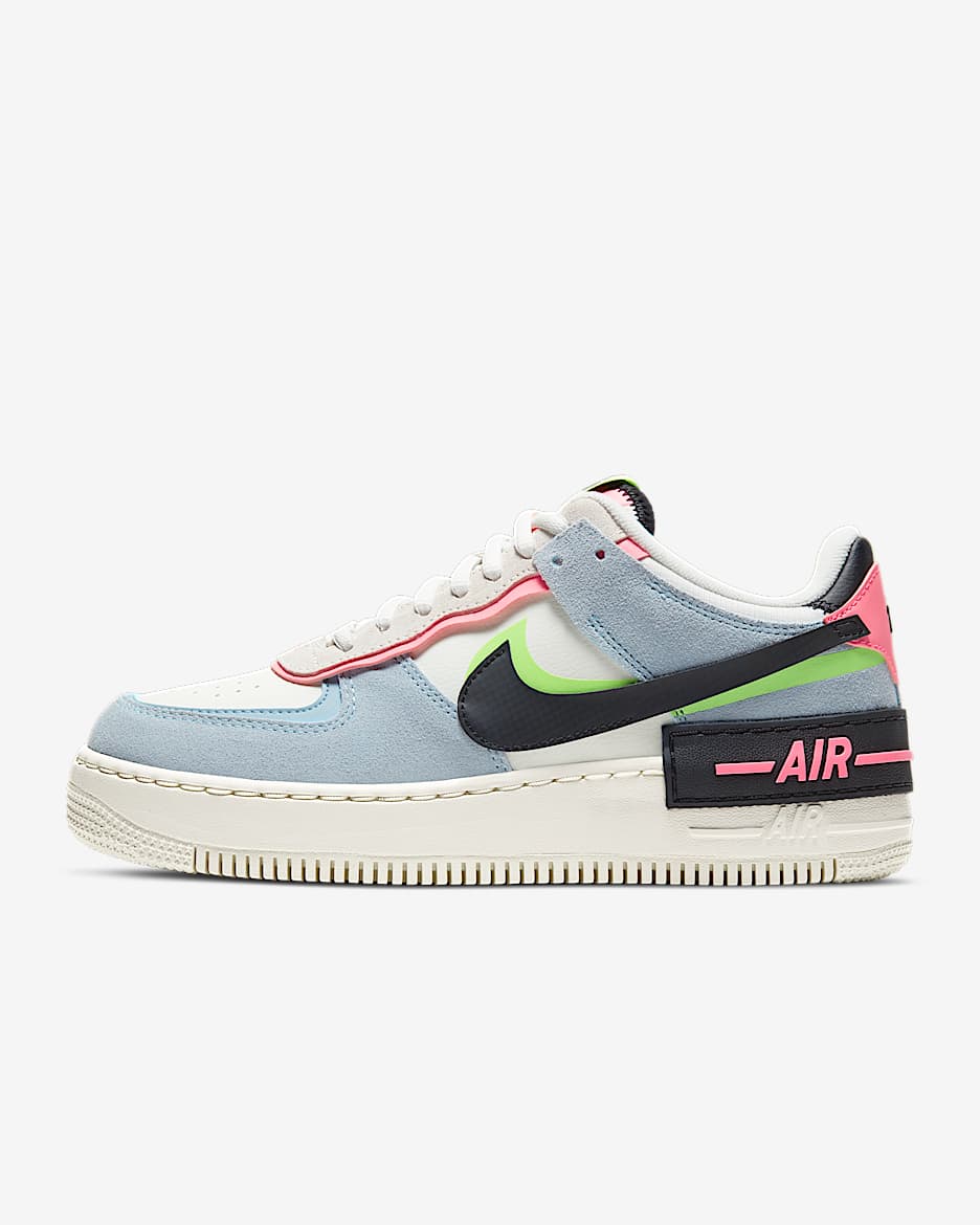 Nike Air Force 1 Shadow 女子空军一号运动鞋 - 帆白/落日红/浅军械蓝/黑