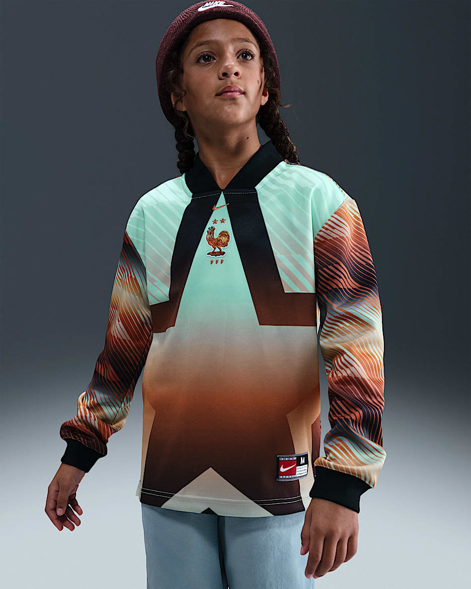 法国队守门员 Nike Dri-FIT 大童速干长袖足球球衣 - 黑/君王/金属铜