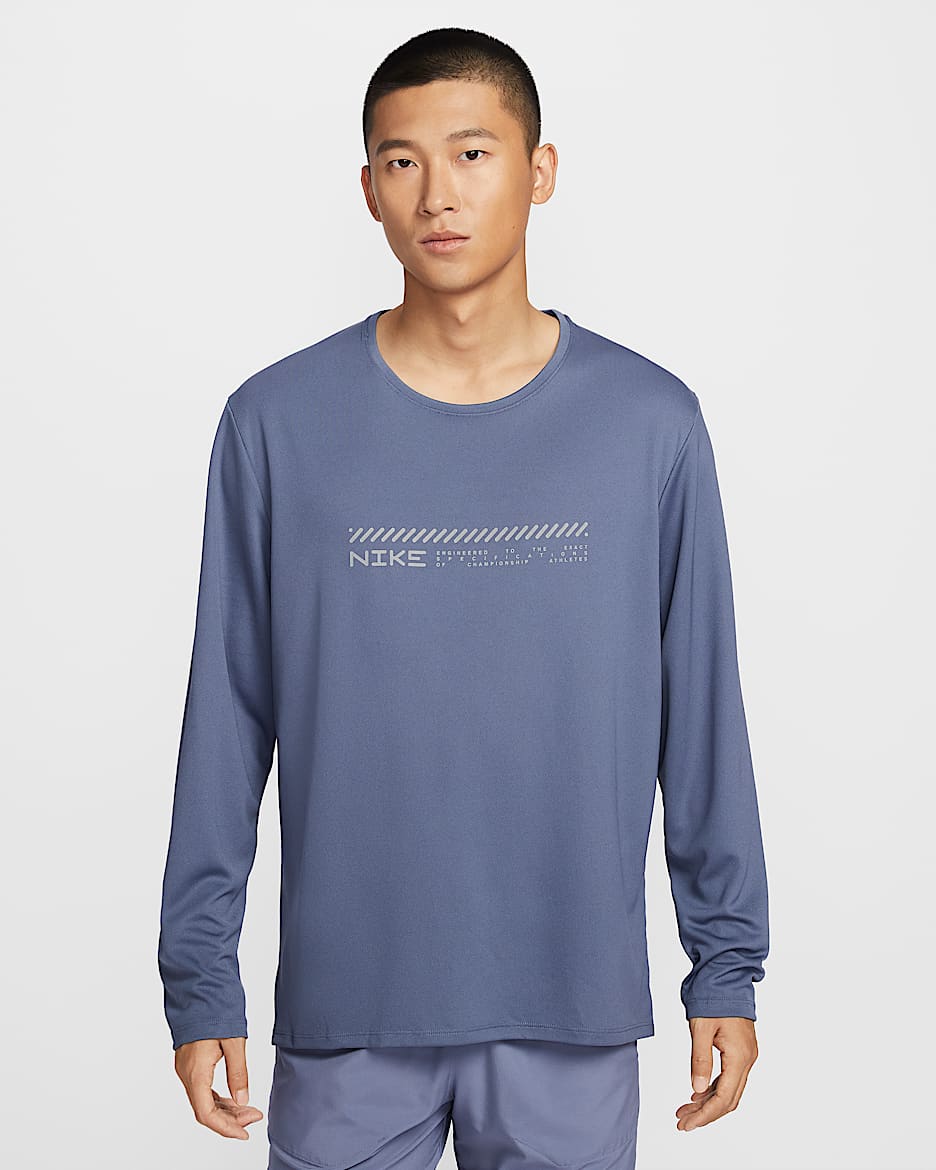 Nike Miler Dri-FIT 男子速干防晒冬季款长袖跑步上衣 - 芬蓝