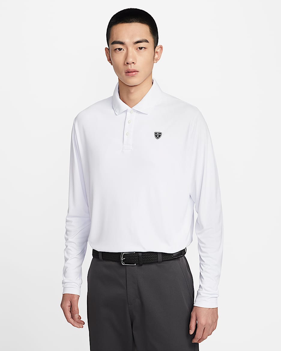 Nike Par Dri-FIT 男子防晒速干长袖高尔夫翻领T恤 - 白色/黑/黑