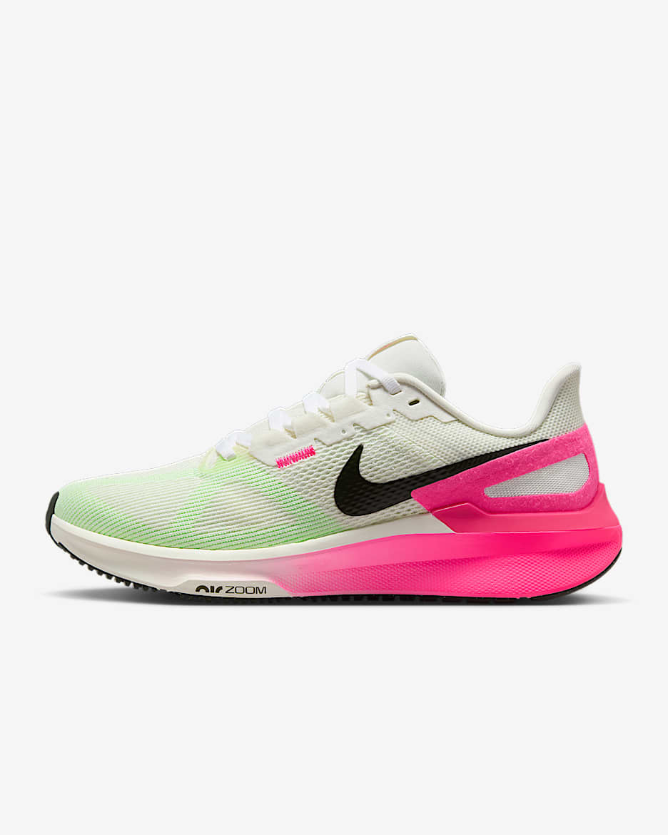 Nike Structure 25 女子公路跑步鞋 - 帆白/透明粉/亮深红/红杉绿