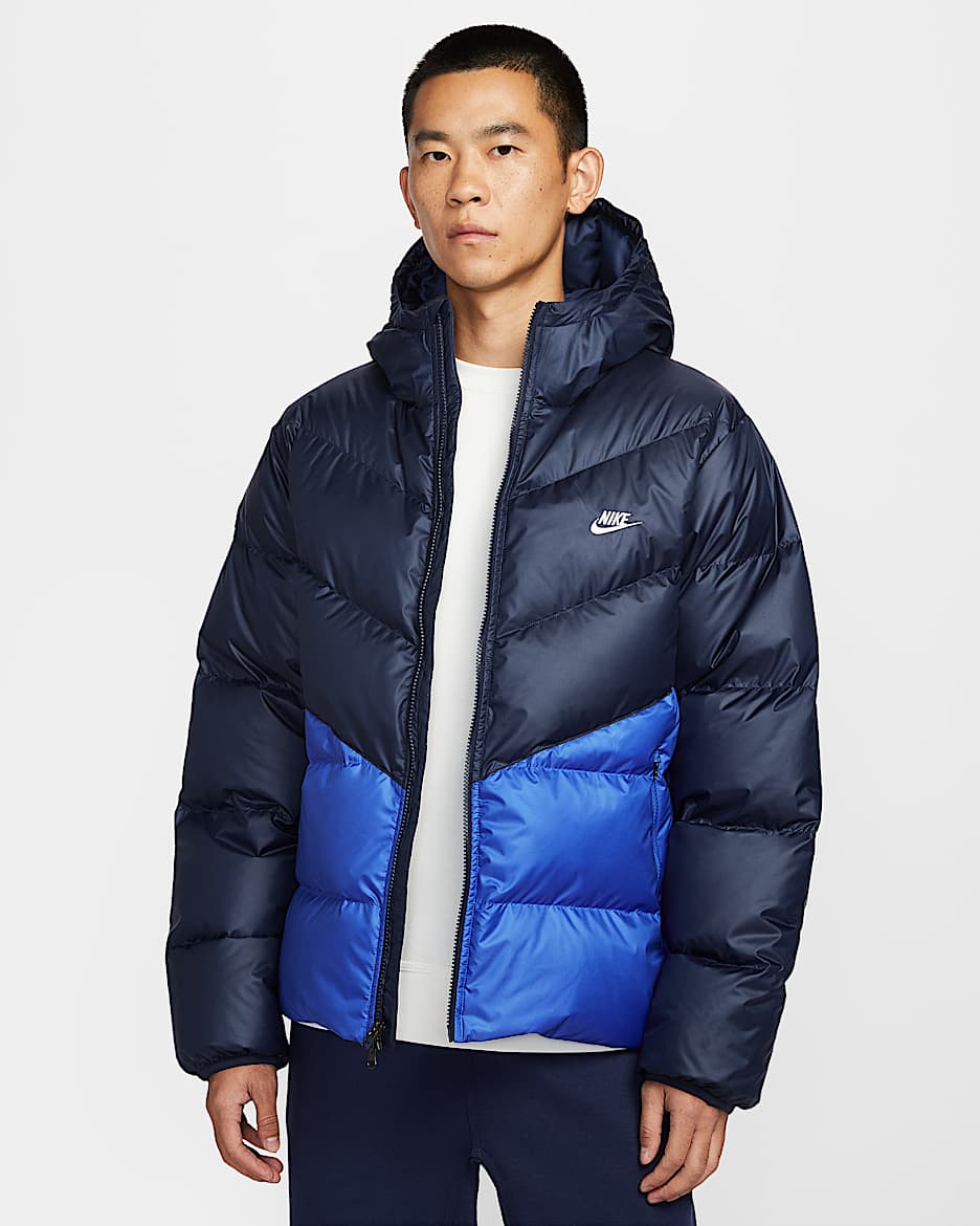 Nike Windrunner 耐克风行者系列男子拒水羽绒夹克 - 黑曜石色/游戏宝蓝/白色