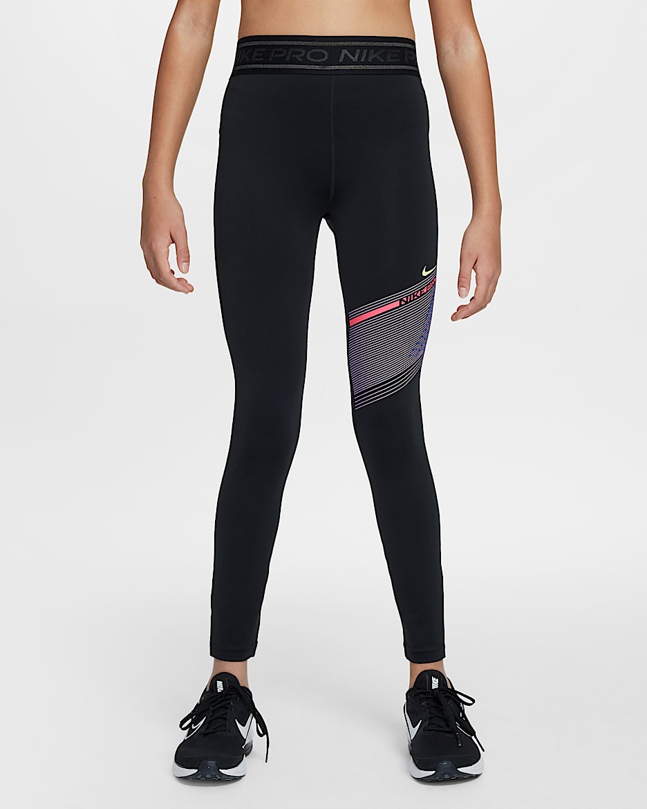 Nike Pro Dri-FIT 大童（女孩）速干中腰训练紧身裤 - 黑