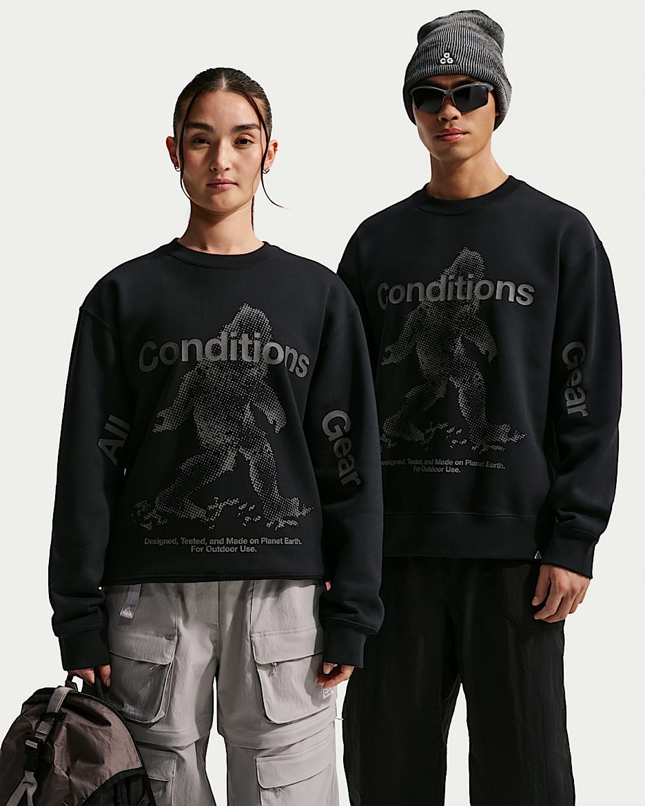 Nike ACG "Tuff Fleece" Therma-FIT 男子拒水加绒套头圆领运动衫 - 黑