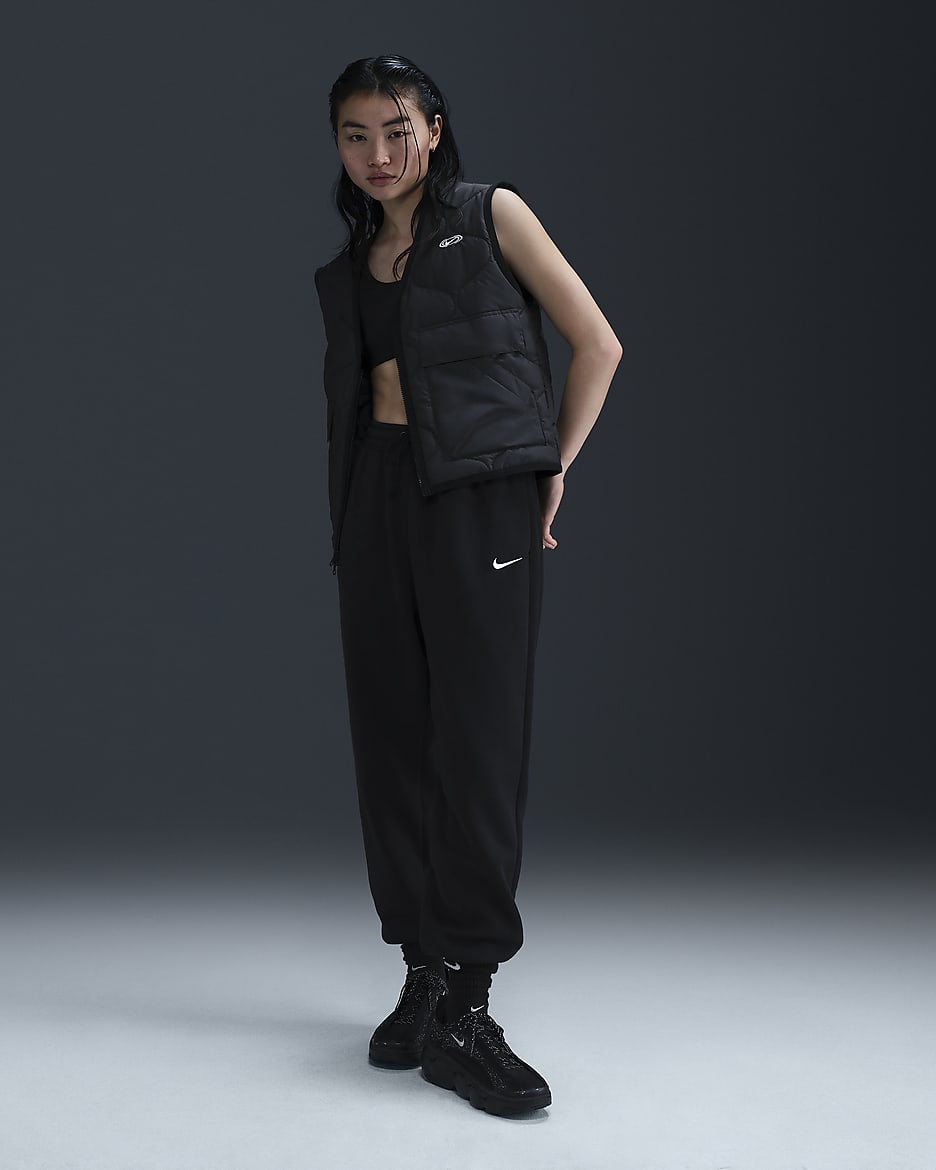 Nike Sportswear Phoenix Fleece 女子高腰 Oversize 风加绒运动裤 - 黑/帆白