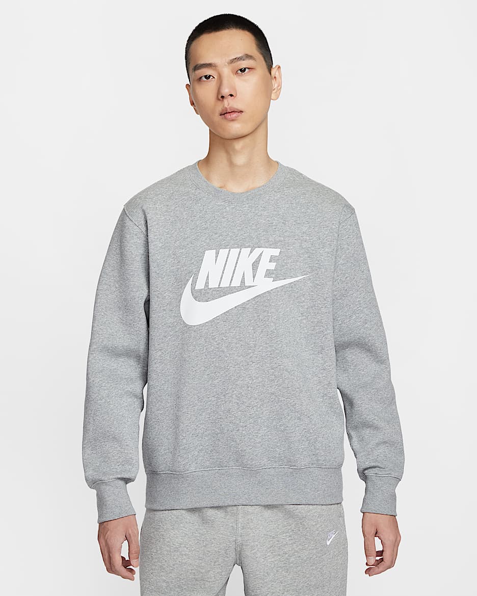 Nike Sportswear Club 男子印花加绒圆领上衣 - 调色暗灰/白色