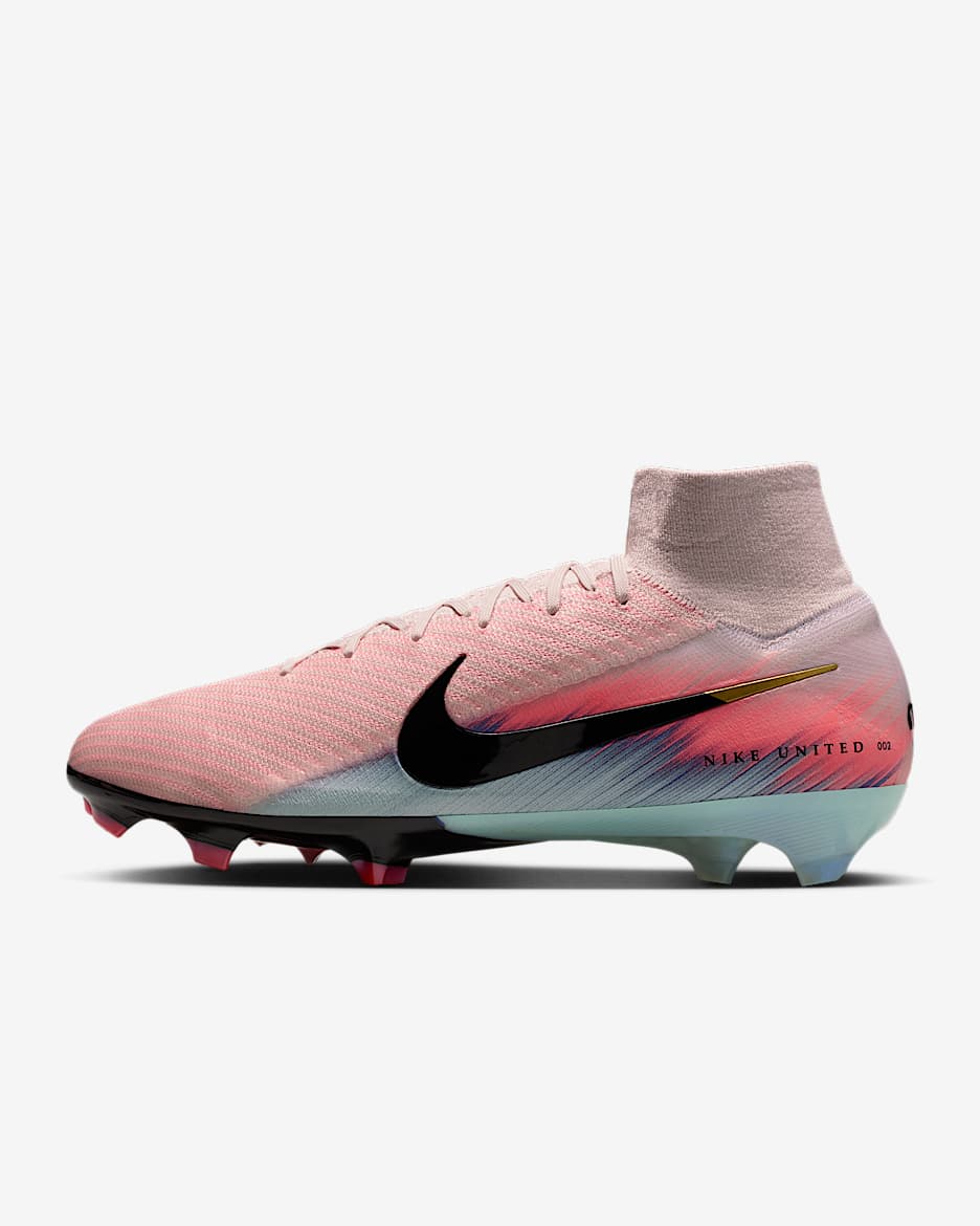 Nike United Mercurial Superfly 10 Elite 耐克刺客系列男/女 FG 天然硬质草地高帮足球鞋 - 砂岩灰粉/赛车蓝