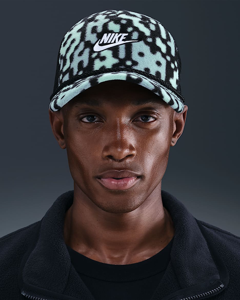 Nike Rise 摇粒绒拼接半硬顶户外卡车运动帽 - 黑/白色