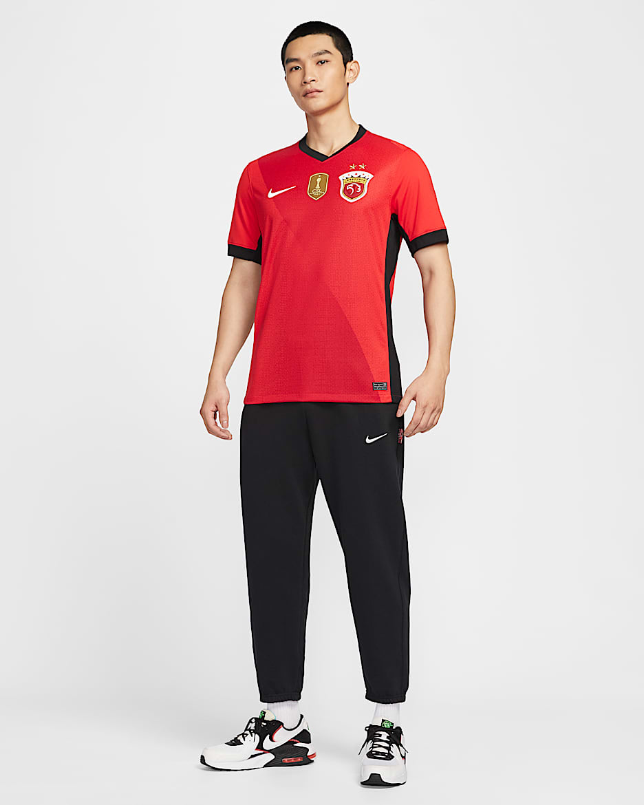 2025 赛季上海海港主场球迷版 Nike Dri-FIT 男子速干足球球衣 - 挑战红/黑/白色