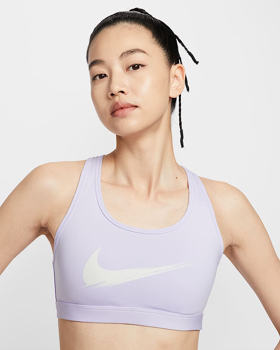 Nike Swoosh 女子速干中强度支撑衬垫运动内衣 - 浅紫晶