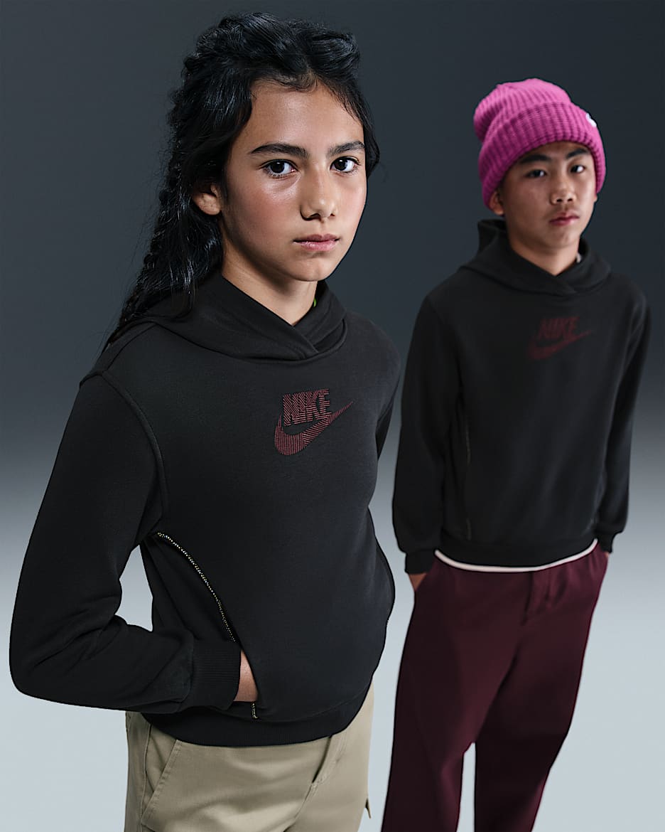 Nike Sportswear Club 大童法式毛圈连帽衫 - 黑/鲜亮勃艮第酒红
