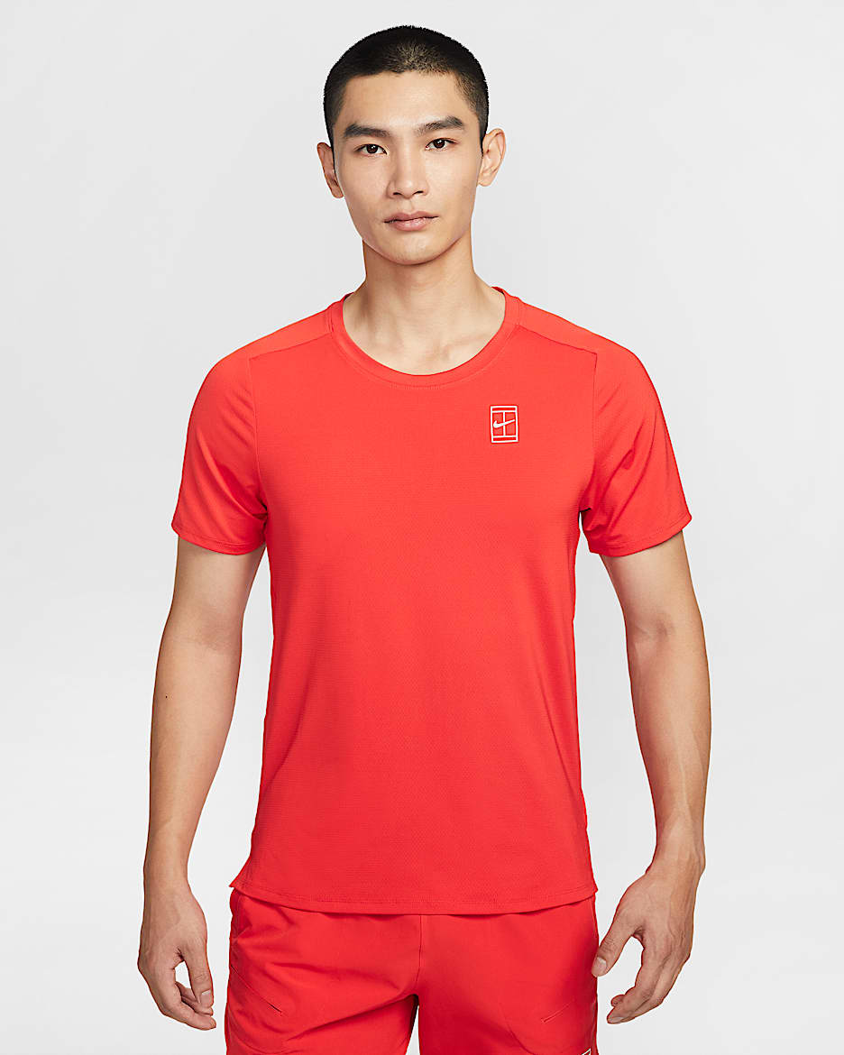 NikeCourt Advantage Dri-FIT 男子速干短袖网球上衣 - 椒红/白色