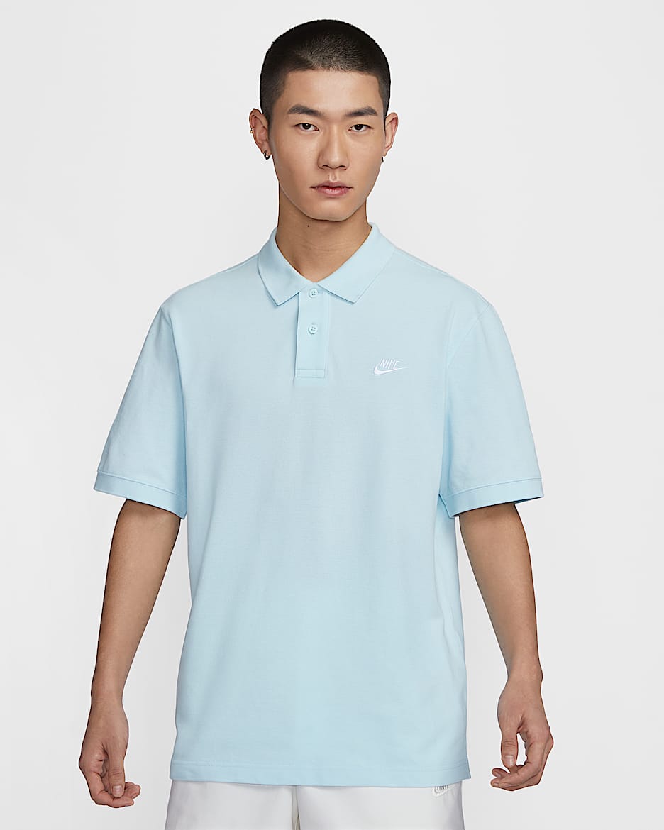 Nike Club 男子宽松版型短袖翻领T恤 - 冰川蓝/白色