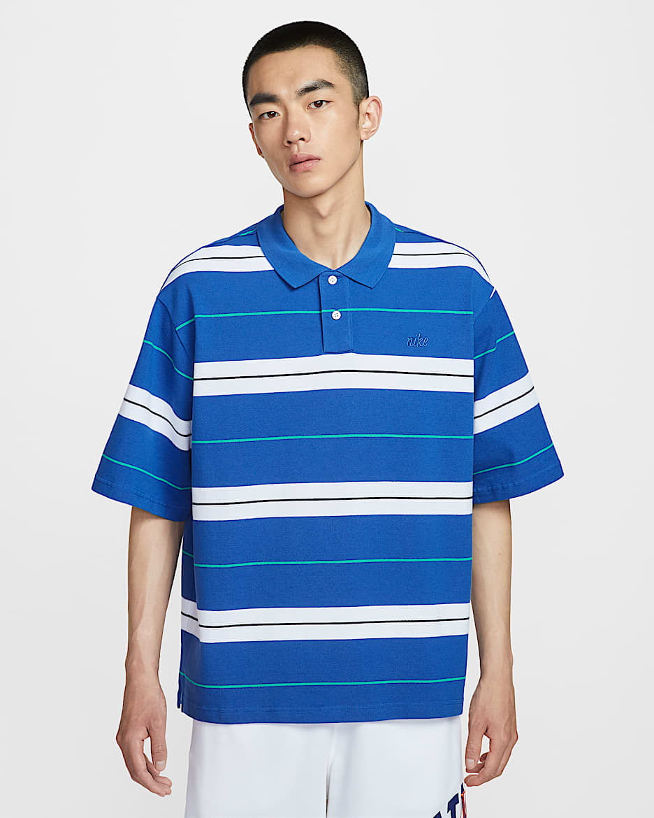 Nike Sportswear Club 男子翻领T恤 - 游戏宝蓝/白色/游戏宝蓝