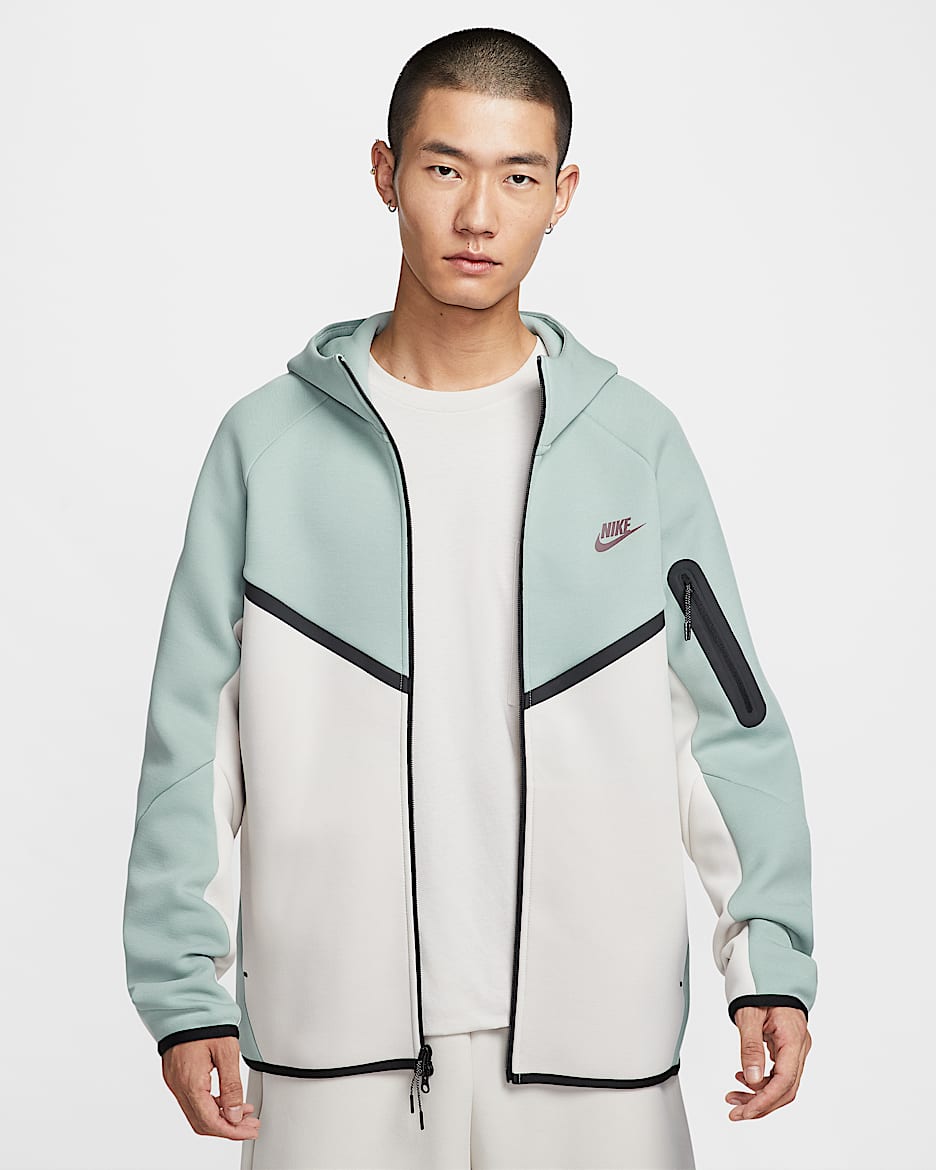Nike Tech Windrunner 风行者系列男子全长拉链开襟连帽衫 - 灰绿/浅土褐/日蚀紫红