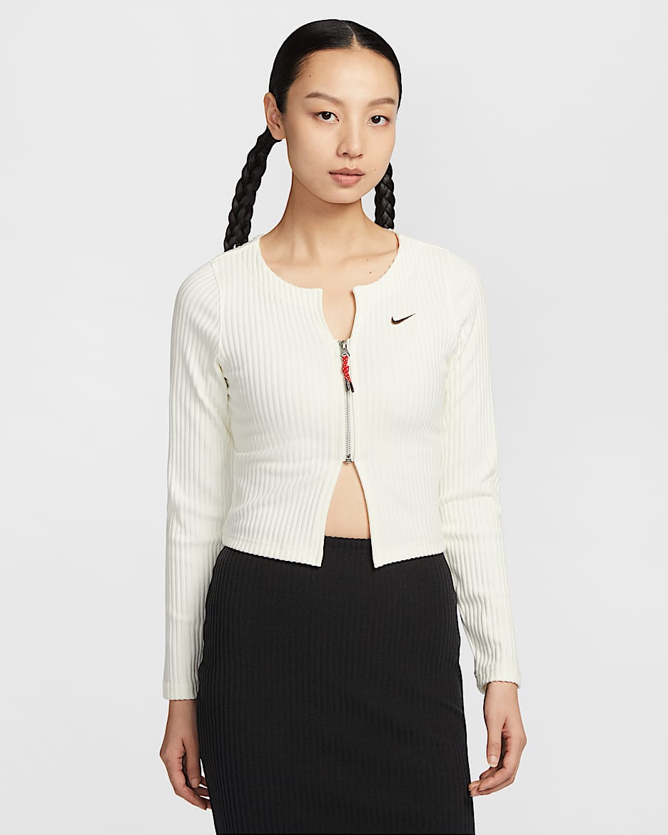 Nike Sportswear Chill Rib 女子修身拉链开襟开衫 - 帆白