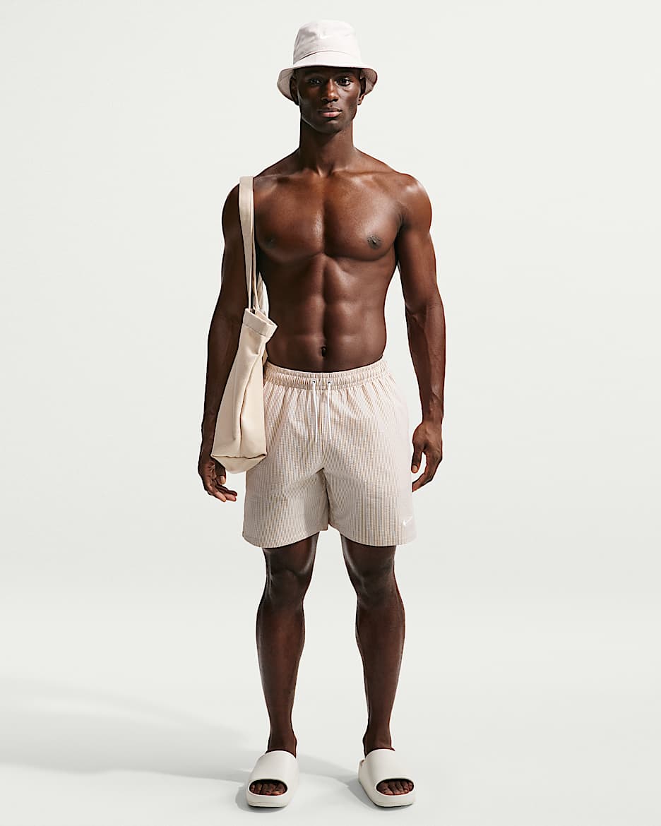Nike Swim Breaker 波纹纹理男子沙滩短裤（含衬裤） - 杏茶色/白色/白色/白色