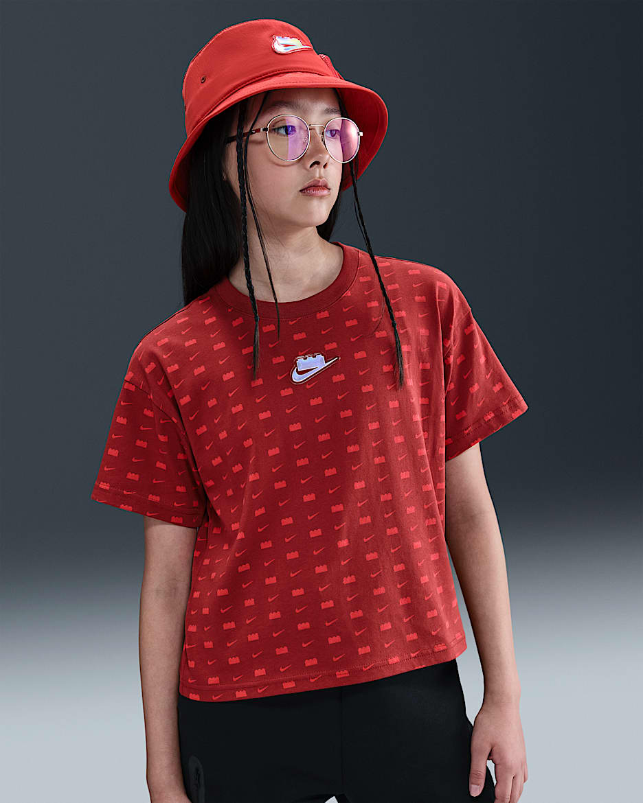 Nike x LEGO® Collection 大童短款T恤 - 暗椒红