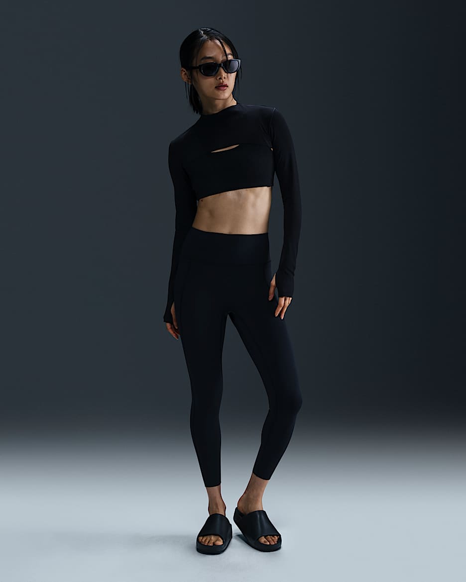 Nike Universa 女子速干中强度包覆高腰口袋九分紧身裤 - 黑/煤黑/暗烟灰