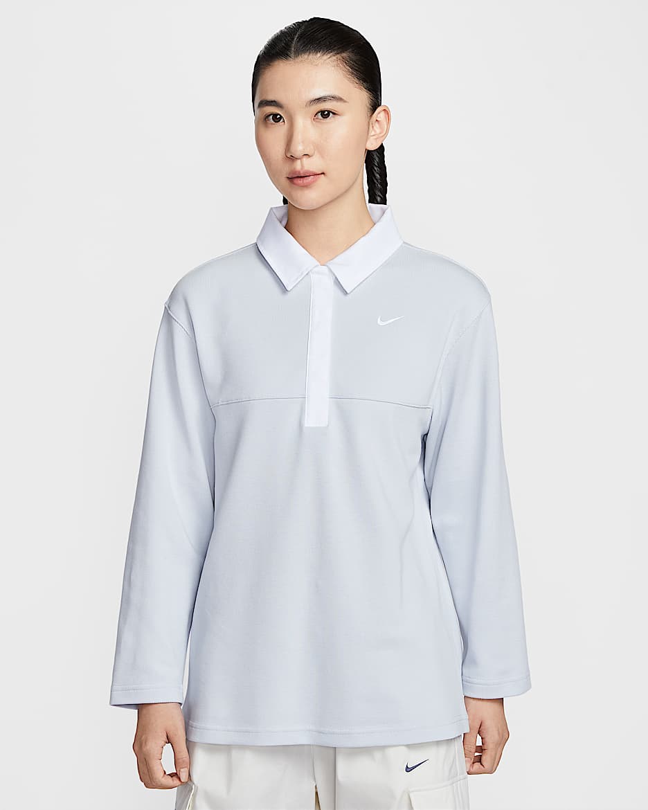 Nike Sportswear 女子 Oversize 风长袖翻领T恤 - 白金色/白金色/白金色/白色