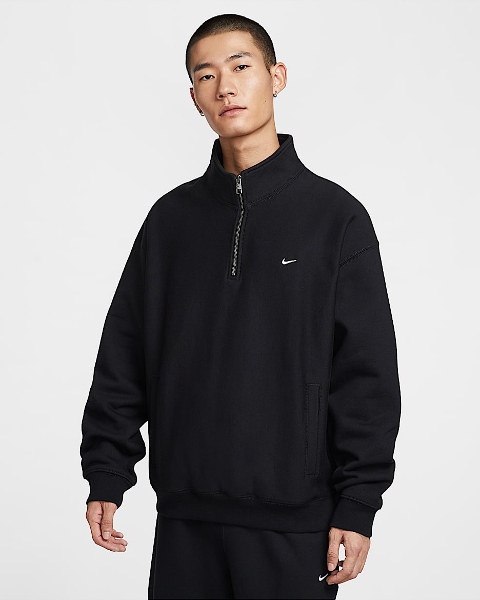 Nike Solo Swoosh 男子加绒上衣 - 黑/黑/白色