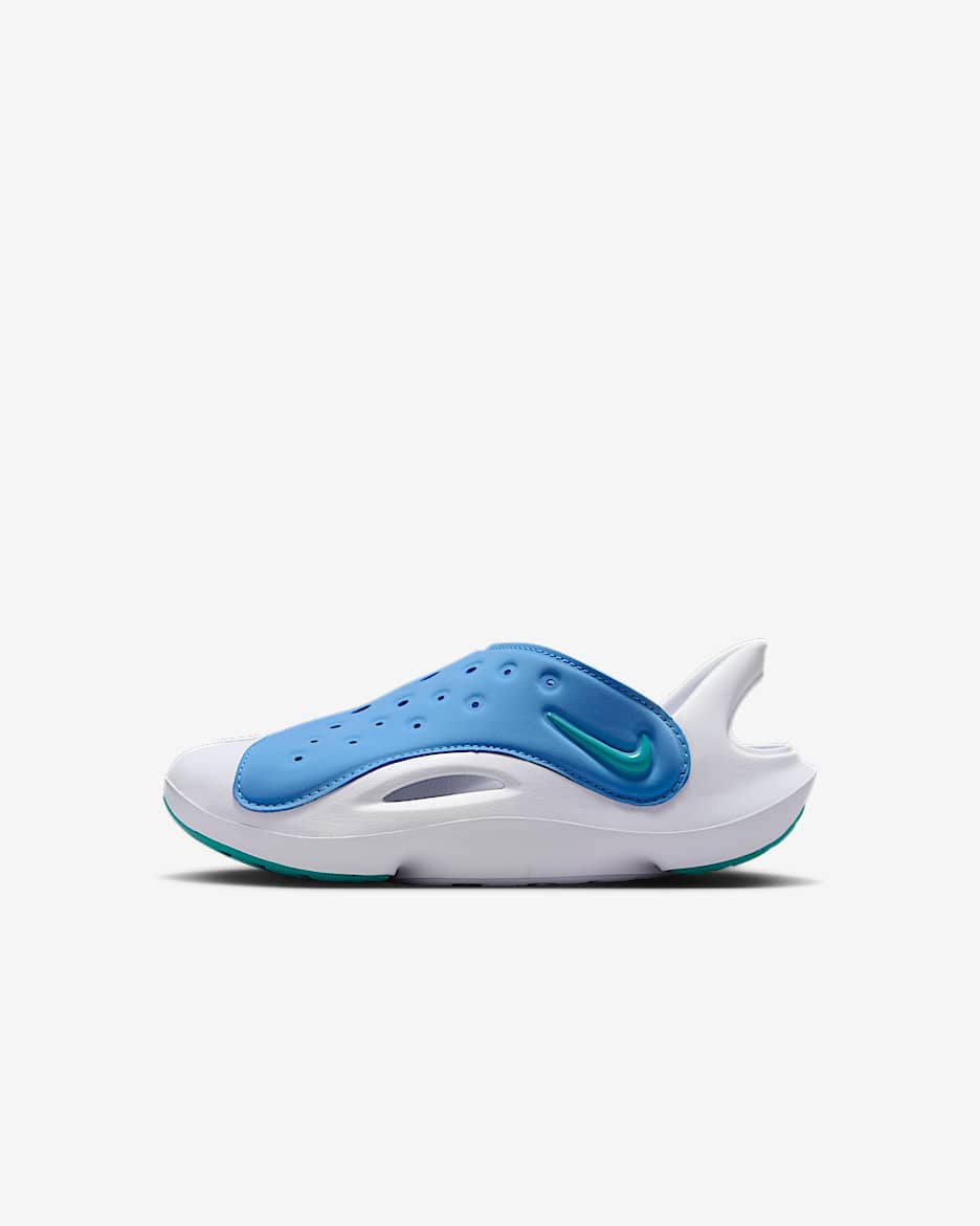 Nike Aqua Swoosh 幼童一脚蹬包头溯溪凉鞋 - 张扬蓝/白色/仙人掌绿
