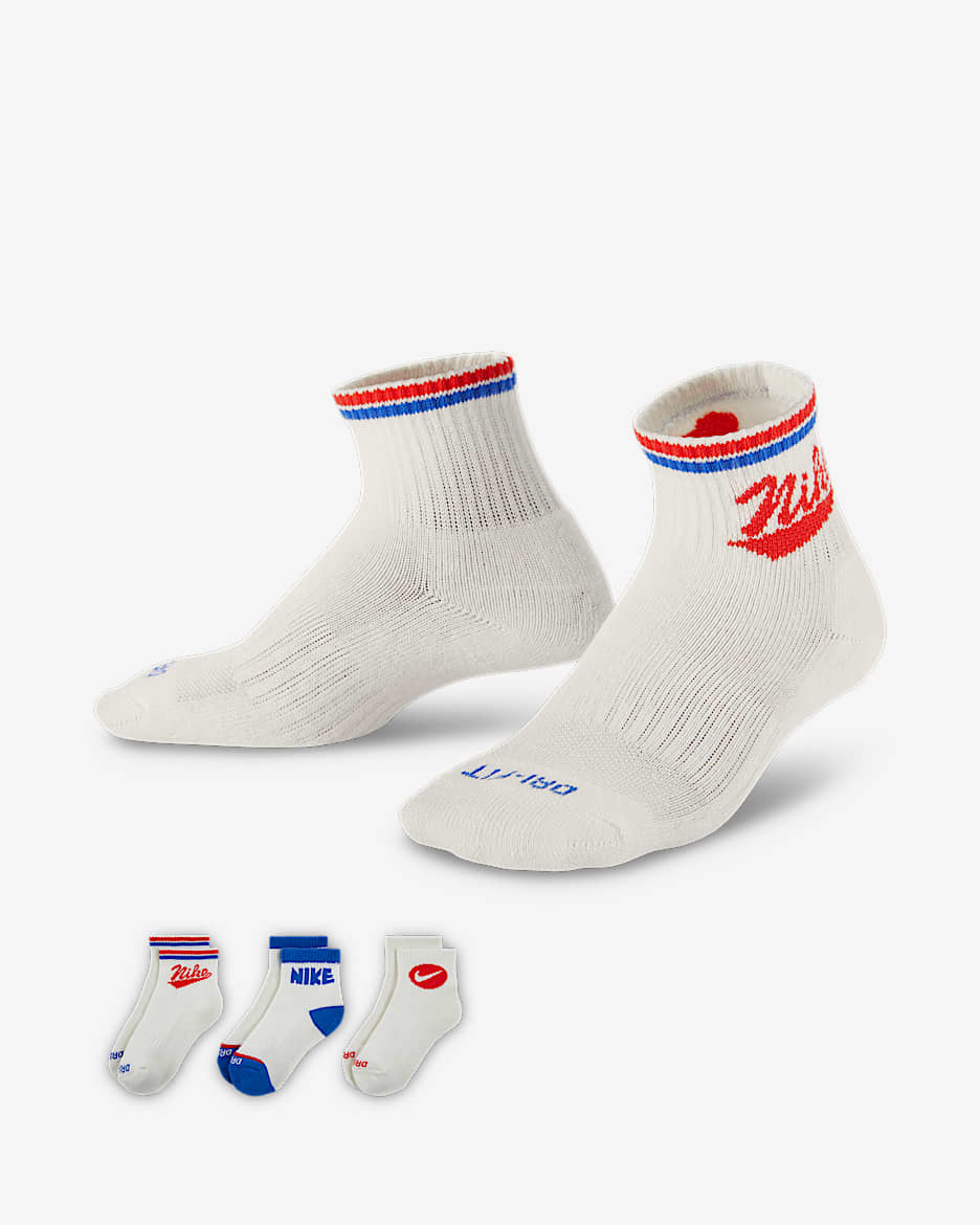 Nike Dri-FIT 幼童速干复古图案运动短袜（3 双） - 帆白