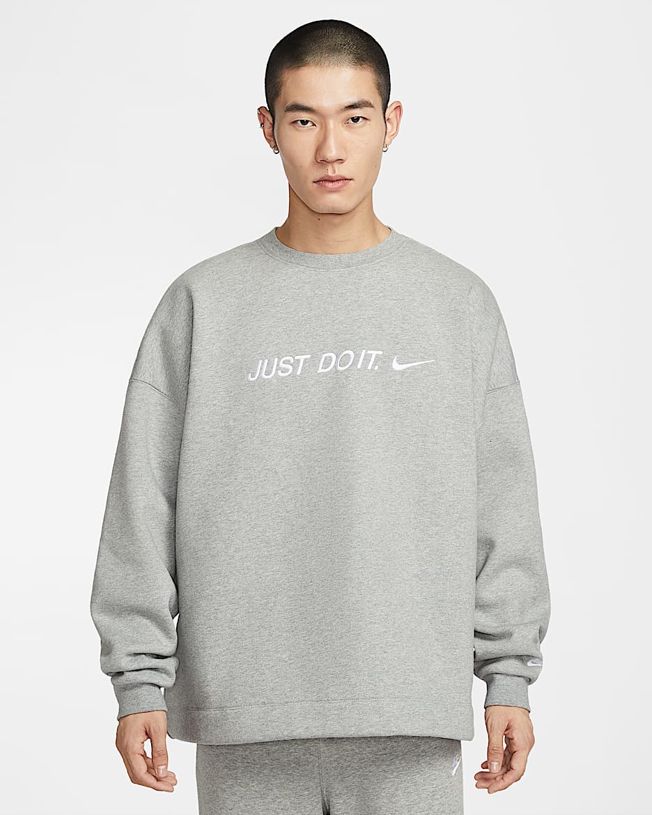 Nike Sportswear Club 男子 Oversize 风加绒圆领运动衫 - 调色暗灰/白色