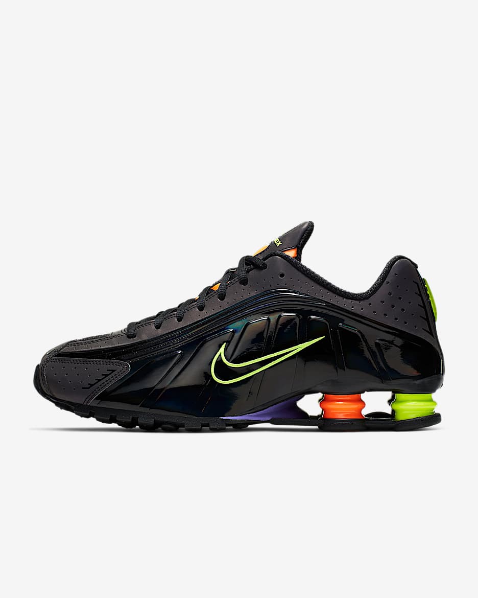 Nike Shox R4 男子运动鞋 - 黑/黑/荷兰橙/荧光黄